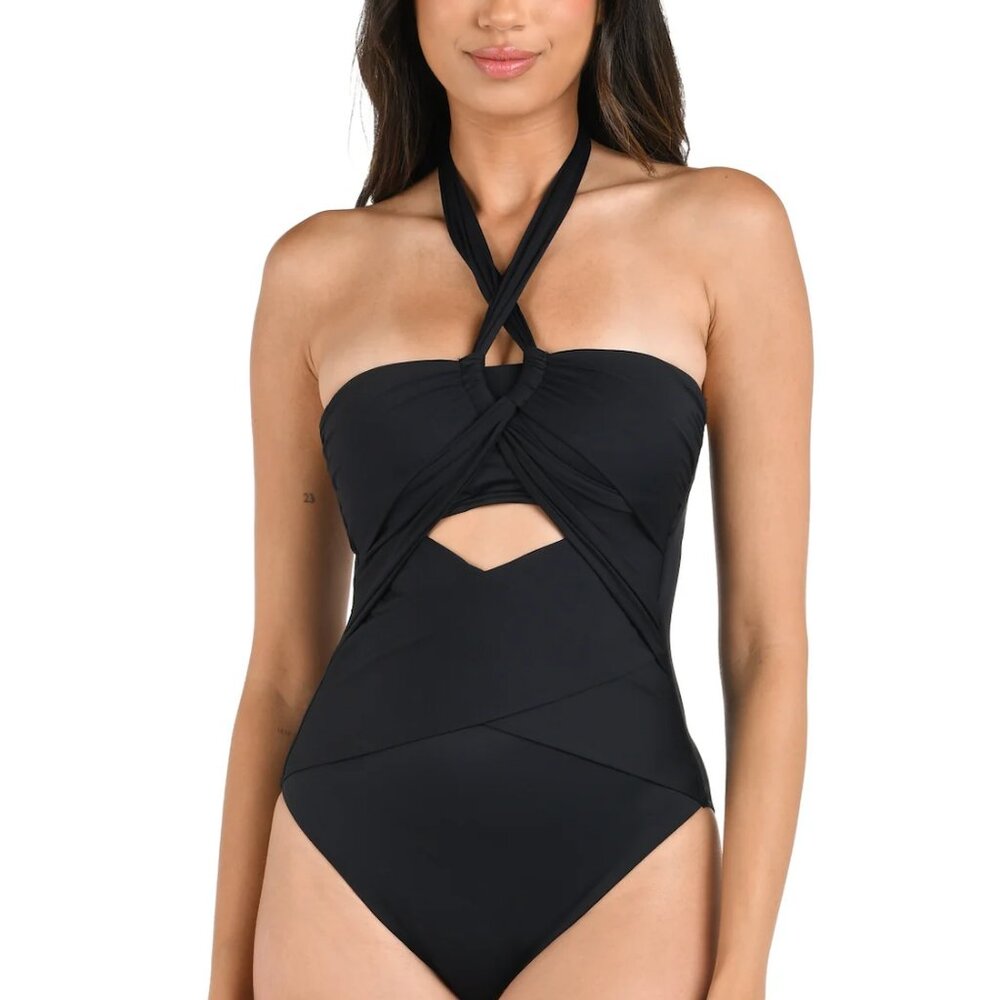 NWT Island Goddess Convertible Draped Bandeau One Piece Swimsuit Size 10